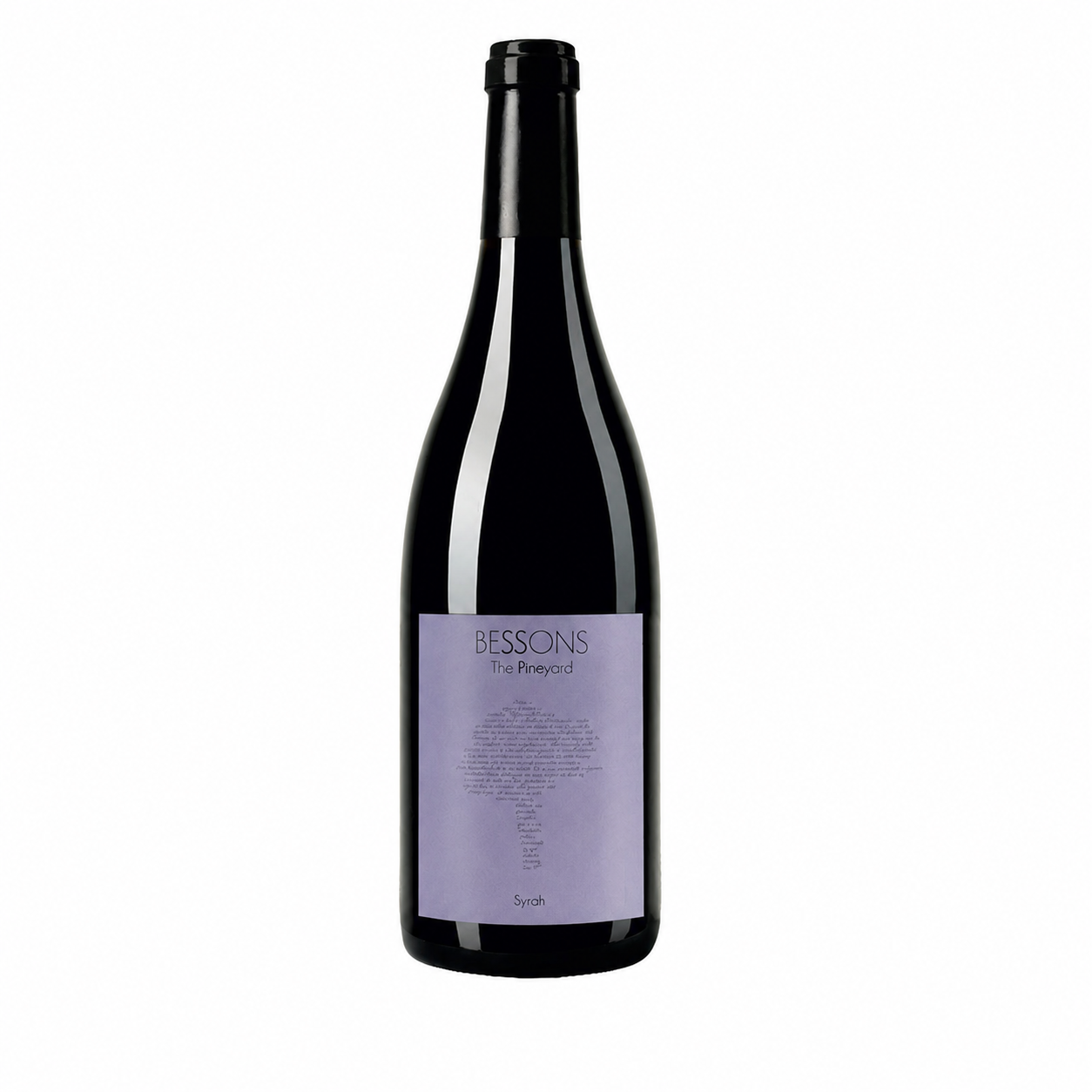 Wine bottle with a purple label on a white background