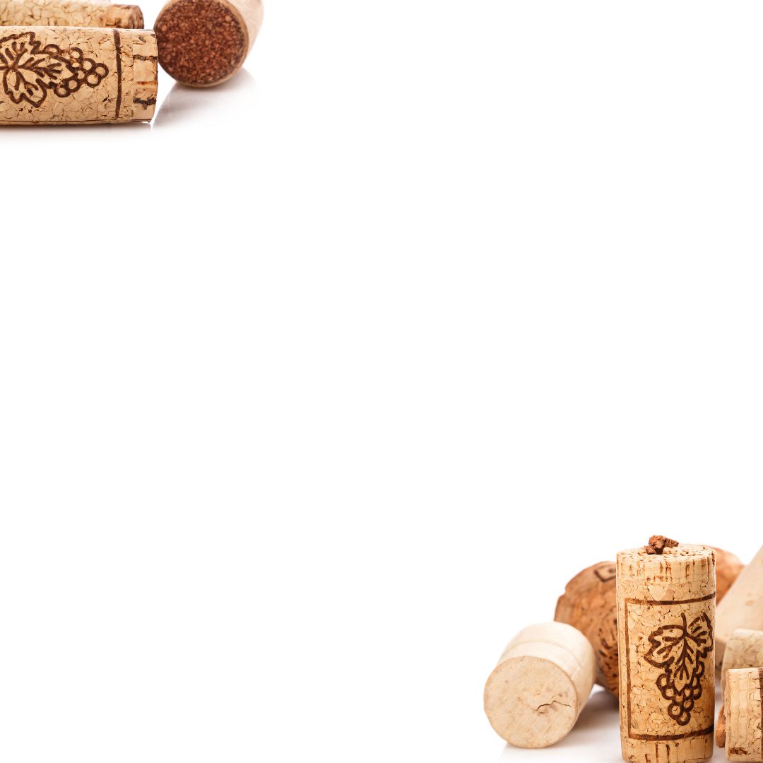 Wine corks with cork stoppers on a white background