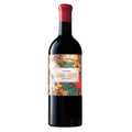 Wine bottle with a colorful label on a white background