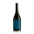 Wine bottle with blue label on a white background